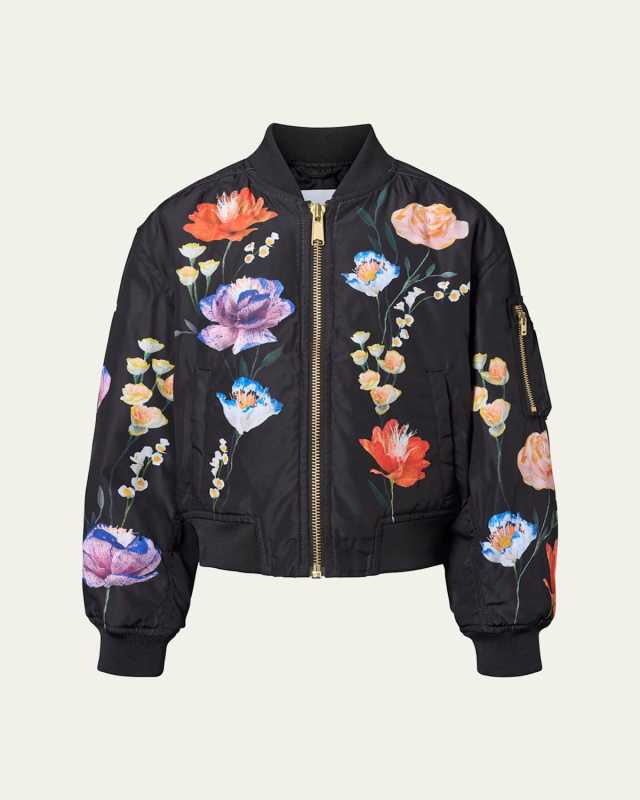 Girl's Hedia Floral-Print Bomber Jacket, Size 8-12